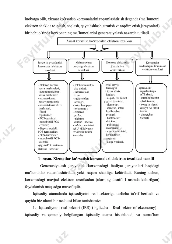 di va nazariy hamda amaliy jihatdan iqtisodiyotning boshqa qismlaridan farq qiladi. 3. iqtisodiyotni real sektori – bu, iqtisodiyotni material-buyum mahsulotlarini ishlab chiqaruvchi, nomaterial boylikni yaratuvchi va xizmat ko’rsatish sohalarini o’z ichiga oladigan soha. real sektorga moliya-kredit birja faoliyati kirmaydi. 4. iqtisodiyotni real sektori kapitalni spekulyativ harakatini istisno qilgan holda iqtisodiyotni tuzilmaviy qayta qurish va iqtisodiy o’sish jarayonlarini birlashtiradigan soha. 5. iqtisodiyotni real sektori – bu, iqtisodiyotni muhim sektori bo’lib, to’g’ridan-to’g’ri mahsulot ishlab chiqarish, daromad olish va byudjet daromadlari tushurnini ta’minlaydi. ishlab chiqarish, mahsulot ishlab chiqarish sohasi uning iqtisodiy atama sinonimlari hisoblanadi. iqtisodiyotda real sektorni samarali faoliyat yuritishida moliyaviy sektor muhim o’rin egallaydi. moliyaviy sektor – bu, qarz olish va uni qaytarish bilan bog’liq bo’lgan amaliyotni ijro qiladigan vositalar va institutlar to’plarnidir. moliyaviy tizim mulk egaligini kapitaldan ajratish imkoniyatini beradi. moliyaviy sektorga banklar, sug’urta kompaniyalari, fond birjalari, moliyaviy investitsion kompaniyalar, lombardlar va boshqa moliyaviy institutlar kiritiladi. real sektorda yaimni asosiy qismi …