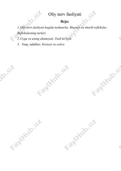 oliy nerv faoliyati — DOCX