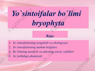 yo`sintoifalar bo`limi bryophyta — PPTX