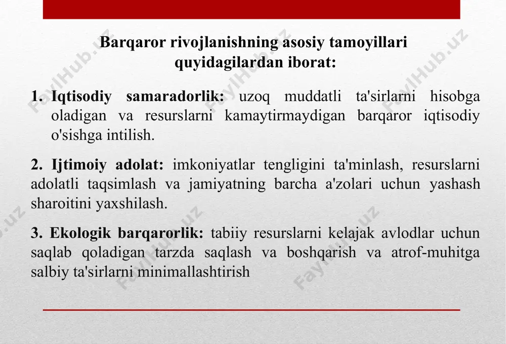 gan. ushbu maqsadlarga erishish bilan bog'liq loyihalar va tashabbuslarga misollar 4. “global emlash kampaniyasi” (global vaccine campaign): jahon sog'liqni saqlash tashkiloti (jsst) va nodavlat fondlarni o'z ichiga olgan bir qator tashkilotlar resurslari cheklangan mamlakatlarda turli kasalliklarga qarshi vaktsinalardan foydalanishni ta'minlash, barcha uchun salomatlik maqsadini qo'llab-quvvatlash ustida ishlamoqda. 5. “ta’limda hamkorlik” (education for all partnership): ushbu tashabbus barqaror rivojlanishning 4-maqsadini amalga oshirishga, ya’ni barcha uchun sifatli ta’limga erishishga qaratilgan. 6. “insoniyat uchun yashash joyi” (habitat for humanity): tashkilot kambag'al va muhtojlar uchun uy-joy muammolarini hal qilish uchun ishlaydi. loyihalar arzon va barqaror uy-joy qurish, shuningdek, aholini uy qurish va texnik xizmat ko'rsatish ko'nikmalariga o'rgatishdan iborat. barqarorlik rivojlanish ko'rsatkichlari iqtisodiy, ijtimoiy va ekologik rivojlanishning barqarorlik darajasini baholash uchun foydalaniladigan o'lchovlardir. ular ma'lum bir mamlakat, mintaqa yoki tashkilot barqarorlik tamoyillariga qay darajada mos kelishini baholashga yordam beradi. ushbu ko'rsatkichlar jamiyatlar, hukumatlar va tashkilotlarga barqaror rivojlanish yo'lidagi yutuqlarni aniqroq o'lchashga va global barqaror rivojlanish …