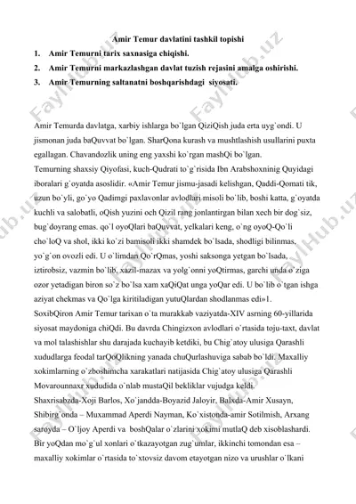 amir temur davlatini tashkil topishi — DOCX