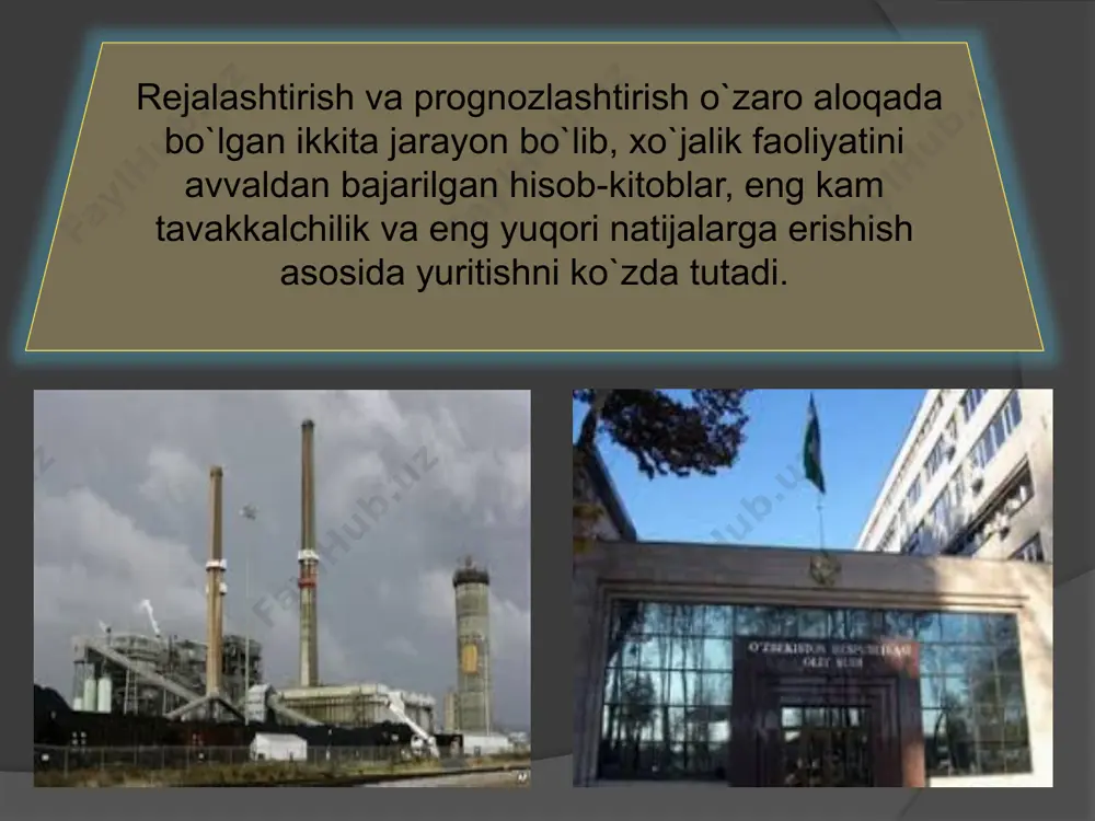 a, demak, u bo`sh yoki yomon xodim, xizmatda belgilangan soatlarni o`tkazib o`tiruvchi shaxs hisoblanadi. «bozor tadqiqoti va tahlili» bo`limida tanlangan bozor asoslab beriladi, xaridorlarni korxona mahsulotlariga jalb etuvchi raqobatchilik usullari hamda bozorda bahoni shakllantirish va hokazolar ko`rib chiqiladi. marketing rejasining asosiy vazifasi korxonaning bozordagi imkoniyatlariga baho berishdadir. marketing rejasining asosiy elementlari sifatida tovarlarni tarqatish tizimi, bahoni shakllantirish, reklama, savdoni rag`batlantirish usullari, sotilgandan keyingi xizmat ko`rsatishni tashkil qilish, korxona (firma) va uning mahsulotlari haqida jamoatchilik fikrini shakllantirish kabilarni ko`rsatib o`tish mumkin. «tavakalchilik va sug`urtalashni baholash» bo`limi ikki qismga bo`linadi. birinchi qismda tavakkalchilikning barcha turlari (yong`in, zilzila, soliqni boshqarishdagi o`zgarishlar va valyuta kursining tebranishi) oldindan hisoblab chiqiladi. ikkinchi qismda esa tavakkalchilik xavfining oldini olish, ya`ni tavakkalchilik va zararlarni qisqartirish chora-tadbirlari ko`rsatiladi, shuningdek, tavakkalchilik xavfidan sug`urtalash dasturi amalga oshiriladi. moliyaviy reja biznes-rejaning yakunlovchi bo`limi bo`lib, korxona faoliyatining natijalarini tavsiflaydi. u quyidagi bo`limlarni o`z ichiga oladi: savdo hajmining bashorati; pul daromadlari va xarajatlari balansi; …