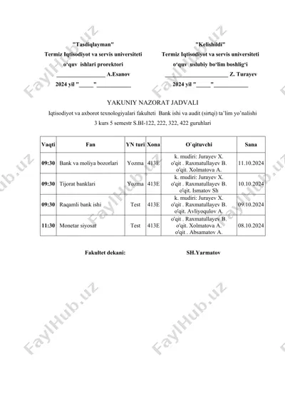 yakuniy nazorat jadvali — DOCX