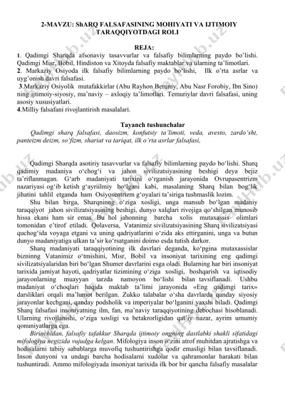 sharq falsafasi va ijtimoiy taraqqiyot — DOC