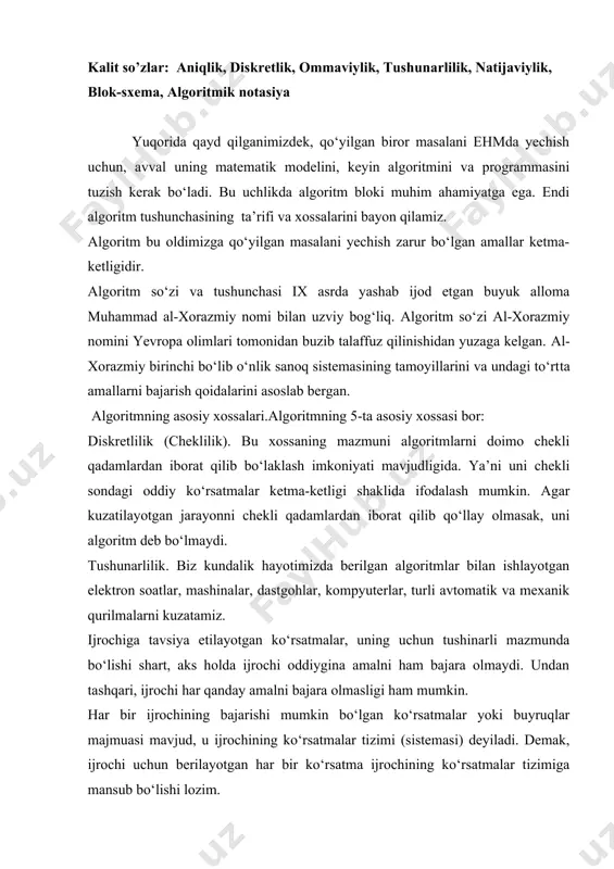 algoritmlаr, ulаrning хоssаlаri. bеrilish usullаri vа strukturаlаri - Page 2