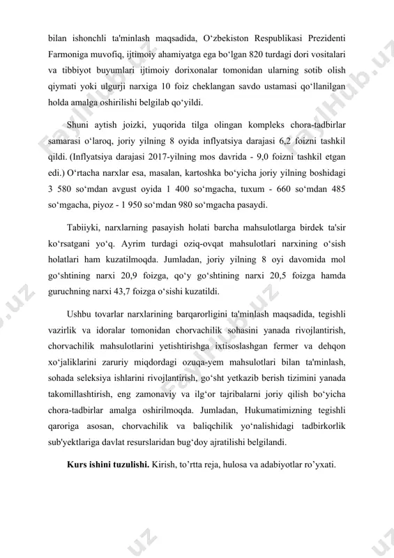 narxdagi oʻzgarish ishlab chiqaruvchilar va isteʼmolchilarga ishtiyoq bagʻishlaydi; 3)raqobat vositasi vazifasi — narx raqibni bozordan siqib chiqarish va bozorda oʻz mavqeini mustahkamlash uchun ishlatiladi. raqo-batchilar narxni oʻzgartirib turish, uni sharoitga qarab turlicha belgilash orqali oʻzaro bellashadilar. narx raqobatlashuvning iqtisodiy vositasi hisoblanadi; 4) iqtisodiyotni tar-tiblash vazifasi — narx bozor mexanizmidagi asosiy iqtisodiy dastak yoki vosita. narx oʻzgarishiga qarab nimani va qancha ishlab chiqarish kerakligi aniklanadi. muayyan tovarlar narxining oshishi ularni koʻplab ishlab chiqarish kerakligini bildiradi, aksincha, narxning pasayishi tovar ishlab chiqarishni kamayishi yoki umuman toʻxtatilishi lozimligini anglatadi. narxga qarab bozori kasod tovarlardan voz kechilib, bozori chaqqon tovarlarni ishlab chiqarishga oʻtiladi. bu esa resurslarning bir sohadan ikkinchisiga oqib oʻtishi-ga, eski soha qisqarib, yangi soxaning tez rivojlanishiga olib keladi. narx resurslarni qayta taqsimlash orqali iqtisodiyotni tartiblaydi. iqtisodiyotning turli tarmoqlarida tovarlar va xizmatlar oldi-sotdisida qullanilishi narx tizimini yaratadi. milliy iqtisodiyot holatini hisoblashda joriy va qiyosiy narxlar qoʻllaniladi. joriy narxlar amaldagi narxlar boʻlib, ular yordamida …