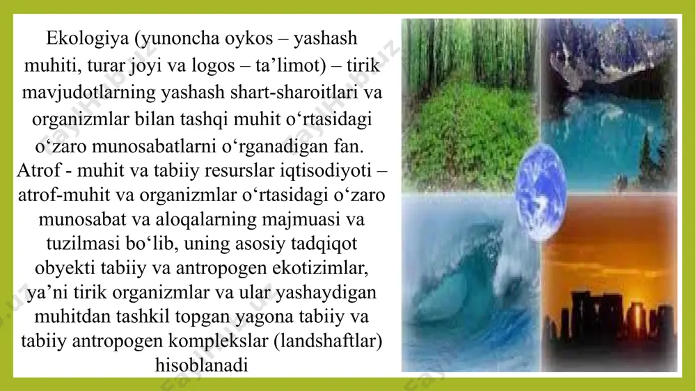 suv va havo orqali tarqalishi haqida fikr bayon etgan. ya’ni u kasallikning yuqishi masalasini hal etishga yaqinlashgan edi. abu ali ibn sinoning falsafiy va tibbiy ilmiy qarashlari uning jahonga mashhur asari “kitob ash-shifo”, ya’ni “davolash kitobi”da bayon etilgan bu asarda materiya, fazo, vaqt, shakl, harakat, borliq kabi falsafiy tushunchalar, shuningdek, matematika, kimyo, botanika, zoologiya, biologiya, astronomiya, psixologiya kabi fanlar haqida fikrlar bayon etilgan. zahiriddin muhammad boburning (1483-1530) nomi aytilganda kо‘pchilik uni shoir deb biladi. ammo bobur faqat shoirgina bо‘lmay, podshoh, sarkarda, tarixchi, mashshoh, ovchi va bog‘bon, sayyoh va tabiatshunos ham bо‘lgan. “boburnoma” boburning eng yirik asaridir. asarda boburning kо‘rgan-kechirganlari, yurgan joylarining tabiati, boyligi, odamlari, urf-odatlari, hayvonlari, о‘simliklari va hokazo tasvirlangan. unda yer, suv, havo, turli xil tabiiy hodisalarga tegishli xalq sо‘zlari kо‘plab topiladi. ekologiya fanining rivojlanishi tabiatni о‘rganish va tavsiflashdan boshlangan. bu fransuz jan anri faber о‘zining mashhur “entomologik esdaliklar” (1870-1879) asarini yozgan davrlar edi. aslida ekologiyaning chinakam rivoji ayrim …