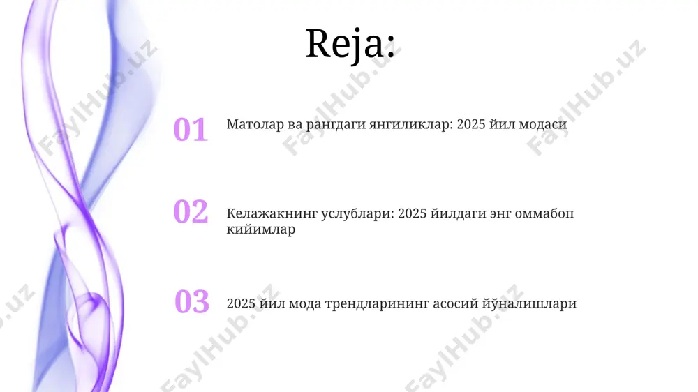 tiklanishi kuzatiladi, bu esa 30% ga yaqin talab o'sishini keltirib chiqaradi. jinsiy tengsizlikni yo'q qilish o'zbekistonda 2025-yilga borib, ayollarning siyosiy vakilligini 30% ga oshirish bo'yicha milliy maqsadlar qo'yilgan bo'lib, bu gender tengsizligini kamaytirishga sezilarli hissa qo'shishi mumkin. 2025-yilga kelib, jahon iqtisodiy forumining ma'lumotlariga ko'ra, gender tengsizligi tufayli global yalpi ichki mahsulotning 170 trillion dollarga yaqin qismi yo'qotiladi, bu esa evropa ittifoqi yalpi ichki mahsulotining 2 barobaridan ko'proq. aksessuarlar va bezaklar 2025-yilda, buyuk britaniyadan kelgan dizaynerlar tomonidan yaratilgan, taxminan 30%i qayta ishlangan materiallardan tayyorlangan ekologik toza aksessuarlar modada bo'ladi. italiyaning milan shahrida taqdim etilgan zamonaviy dizaynlarga ega, narxi 100 dollardan yuqori bo'lgan eksklyuziv qo'l soatlari va bilaguzuklar hashamatli aksessuarlar segmentida ustunlik qiladi. texnologiya bilan bog'liq moda 2025-yilda aqshning silicon valley kompaniyalari tomonidan ishlab chiqilgan 3d-chop etilgan kiyimlar 15% ga ko'proq ekologik toza va 20% ga arzonroq bo'ladi. italiyada ishlab chiqarilgan bio-luminescent materiallardan foydalangan holda yaratilgan yorug'lik chiqaradigan kiyimlar 2025-yilgi moda shoulari …
