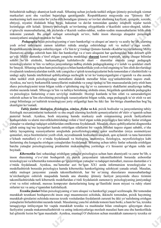 atda ijtimoiy-gumanitar fan sohalari bo‘lib, psixologiyaning ular orasidagi mavqei o‘ziga xos va etakchidir. falsafa va uning oxirgi paytlarda shakllanib, rivojlanib borayotgan ijtimoiy falsafa qismi bilan bo‘lgan aloqa bu ikkala fanning inson va uning hayoti mohiyatini to‘la anglash va uning rivojlanib borish tendensiyalarini belgilashdagi o‘rni va ahamiyatidan kelib chiqadi. tabiat, jamiyat va inson tafakkurining rivojlanishiga oid bo‘lgan umumiy qonuniyatlar va tamoyillarni psixologiya falsafaning bazasidan oladi va shu bilan birga o‘zi ham inson ongi va tafakkuri qonuniyatlari sohasidagi yutuqlari bilan falsafani boy ma’lumotlarga ega bo‘lishiga yordam beradi. shuni alohida ta’kidlash joizki, mustaqillik mafkurasi va milliy ongning shakllanishiga taalluqli umumiy ilmiy qonuniyatlarni izlashda ham yurtimiz sharoitida bu ikkala fan - falsafa va psixologiyaning hamkorligi bevosita sezilmoqda. bu bog‘liqlik avvalo yangicha tafakkur va dunyoqarashni shakllantirish muammosi ko‘ndalang turgan tarixiy davrda milliy mafkura va milliy g‘oyani shakllantirish kabi dolzarb vazifani bajarishga xizmat qilmoqda. sotsiologiya fani ham yangicha ijtimoiy munosabatlar sharoitida o‘z taraqqiyotining muhim bosqichiga o‘tgan …