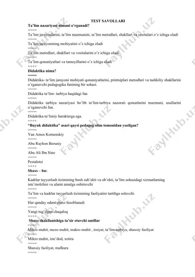test savollari — DOCX