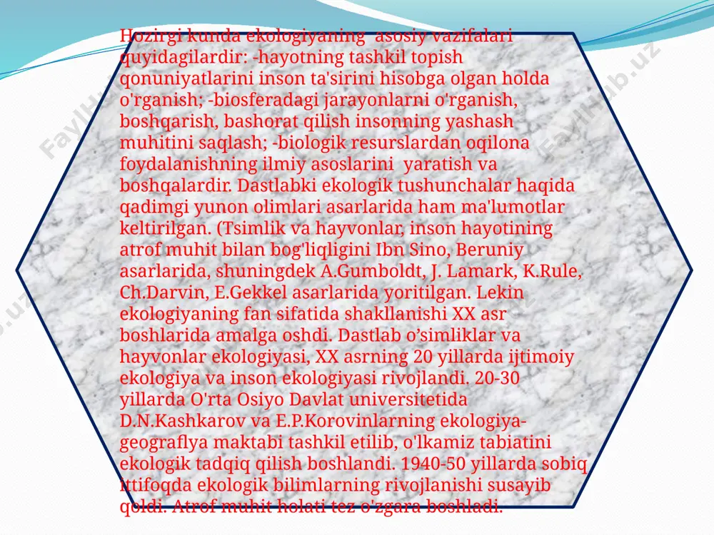 a eng to’liq ta'rif beradilar. «tabiiy resurslar kishilar bevosita tabiatdan oladigan va ularning yashashlari uchun zarur bo’lgan xilma-xil vositalardir». iqtisodiy geograf pofessor y.g.saushkin elektr energiya olish, oziq-ovqat maxsulotlarini ishlab chiqarish uchun foydalanishi mumkin bo’lgan komponentlarni va sanoat uchun xom-ashyoni tabiiy resurslarga kiritadi. e’tiboringiz uchun rahmat! image2.gif image3.jpeg image4.jpeg image5.jpeg image6.wmf image7.jpeg image8.jpeg /docprops/thumbnail.jpeg