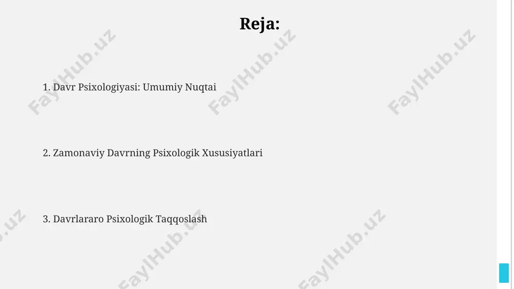 alizmga qarshi kurash natijasida shakllandi va inson tabiatini chuqurroq tushunishga qaratildi. 19-asr psixologiyasi 19-asrning ikkinchi yarmida, rossiya imperiyasi hududida, refleksologiya kabi yangi psixologik maktablar paydo bo'lib, 5 dan ortiq ilmiy jurnal nashr etildi. 19-asr psixologiyasi empirizm va assotsiatsionizm kabi g'oyalarga tayangan bo'lib, xususan, taxminan 30 dan ortiq psixologik tajriba usullari qo'llanilgan. 19-asr oxiri va 20-asr boshlarida buxoro va samarqand kabi shaharlarda psixologiya fani, asosan, rus tilida ta'lim beriladigan maktablarda chet el adabiyoti orqali rivojlana boshladi. insonparvarlik psixologiyasi insonparvarlik psixologiyasi, samarqand davlat universiteti kabi ta'lim muassasalarida, ijtimoiy-psixologik muammolarni hal qilishda, masalan, 500 dan ortiq oilaviy nizolarda amaliy yechim topishda qo'llanilmoqda. o'zbekistonda, insonparvarlik psixologiyasi ta'lim tizimida 30 dan ortiq oliy o'quv yurtlarida o'qitilib, talabalarga 2000 dan ziyod soat psixologik bilimlar berilmoqda. insonparvarlik psixologiyasi, 19-asr oxiri va 20-asr boshlarida yevropa va amerika qo'shma shtatlarida paydo bo'lgan gumanitar yondashuvlarga asoslangan holda, shaxsning ijtimoiy va axloqiy rivojlanishiga katta e'tibor qaratdi. zamonaviy psixologiya tendentsiyalari dunyo miqyosida …