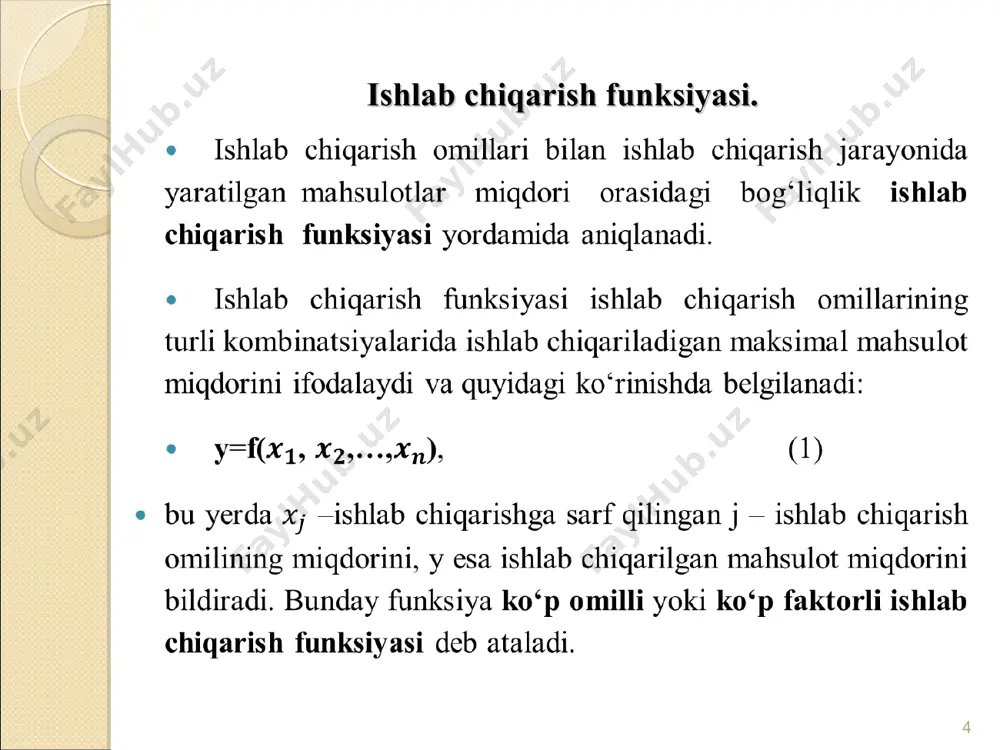 mehnat е nuqta uchun quyidagi tenglik o‘rinli bo‘ladi : kapital k q3 q2 e k q1 c -w/r l unknown-0.unknown unknown-1.unknown unknown-2.unknown ), , , ( m l k f q = ). , ( l k f q = f q ap = l q mp l d d = l k mrts d d - = 3 2 = mrts 3 1 = mrts k r l w c × + × = k r l w c × + × = k l mp mp l k mrts = d d - = r w mp mp k l = r mp w mp k l =