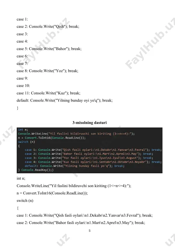 shart va switch operatorlariga doir misollar yechish - Page 5
