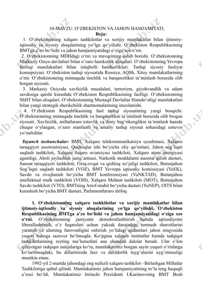 o‘zbekiston va jahon hamjamiyati — DOCX