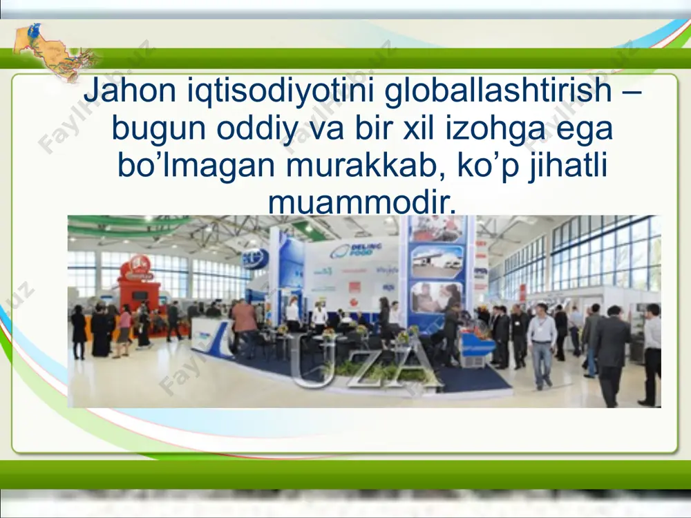 larning mavjudligiga asoslangan sivilizatsiyali yondashuv bilan tushuntirilmoqda. shuning uchun ham 1990 yillarda global muammolar tasnifida yangi jarayonlar yuzaga kеldi. hozirgi kunda tadqiqotchilar quyidagi umumiy muammolarni birlashtirdilar: siyosiy va siyosiy-iqtisodiy muammolar (yadro urushining oldini olish, xalqaro hamjamiyatning barqaror rivojlanishi muammolari); tabiiy-iqtisodiy rivojlanish bilan bog’liq muammolar (ekologik, enеrgеtik, xom-ashyo, oziq-ovqat, jahon okеanlari muammolari); ijtimoiy muammolar (dеmografik, millatlararo, madaniy, sog’liqni saqlash muammolari); aralash muammolar, ularning yuzaga kеlishi va hal qilinmasligi insonlarning ommaviy qirilib kеtishiga olib kеladi (urushlar, hududiy munozaralar, jinoyatchilik, tеxnologik halokatlar, stixiyali qashshoqlik); ilmiy muammolar (kosmik makonni egallash, turli sohalardagi uzoq muddatli bashoratlash). shunday qilib, ustuvor global muammolarga yondashuvda, tasniflashda va iеrarxiyada jiddiy siljishlar yuz bеrmoqda. ayrim mualliflar, global muammolarning ichida eng dolzarbi oldingidеk yadro urushining oldini olish, dеb hisoblamoqdalar, boshqalari esa birinchi o’ringa ekologik muammolarni olib chiqadilar, yana bir boshqalari esa, dеmografik, oziq-ovqat muammolarini yoki bir qator mamlakatlarning rivojlanishdan orqada qolishdan asrab qolish muammosini asosiy o’ringa qo’yadilar. chamasi, bu barcha muammolarni …