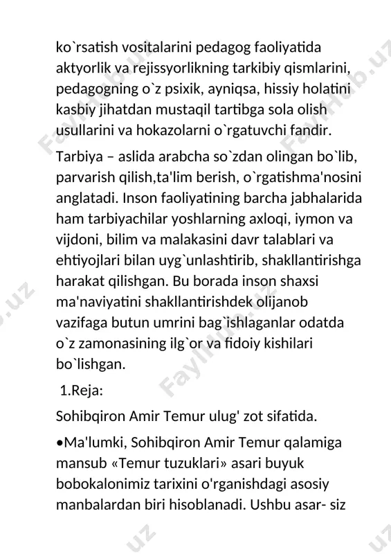 lim ubaydullohning qizi bo'lgan. o’sha paytda kesh va unga tobe' yerlarning bekligi esa amir tarag'ayning og'asi hoji barlosning qo'lida edi. •«zubdat at-tavorix»(shahobiddin abdulloh ibn lutfulloh ibn abdurashid-laqabi hofizi abdu, vafoti 830427 y.) da yozilishicha, shajaraning amir sohibqiron tarmog'i chingizxon ajdodlaridan tumanoyxon (tumanxon) farzandlaridan boshlab ajraldi. jumladan, qobilxon jahongir podshoh chingizxonning iii-chi otasi va uning birodari qachuloy no'yon esa, amir sohibqironning sakkizinchi otasidir. •barloslar qabilasining nomi ham qachuloy no'yondan bosh-langan. chingizxon o'zining ikkinchi o'g'li chig'atoyxonni turkiston va movarounnahr mamlakatlariga hukmdor qilib •tayinlaganda, amir sohibqironning beshinchi otasi qarachor no'yon uning lashkarboshisi bo'lgan va «amir ul-umaro» («amirlar amiri”) degan unvon olgan. keyinchalik chig'atoy ulusida hokimiyat uchun ichki nizolar kuchayib ketganligi sababli, qarachor no'yonning farzandlari va qavm-qarindoshlari kesh viloyatiga kelib, o'rnashib, shu yerda yashab qolganlar, uning avlodlari o'sha viloyatni boshqarganlar, «zubdat at-tavorix»da qarachor no'yonning farzandlari ko'p bo'lganligi qayd etilib, ulardan o'n to'qqiz o'g'ilning nomini, shu o'g'illardan tarqalgan keyingi avlodning mashhurroqlarini sanab, ayrimlarining shajarasi to …