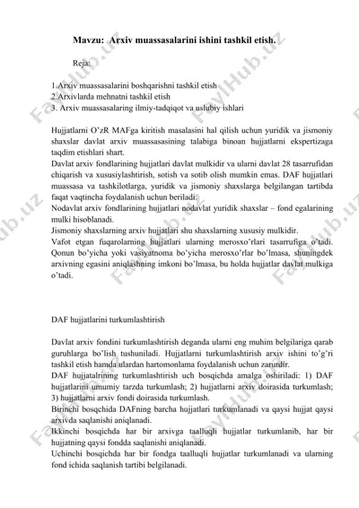 arxiv muassasalarini ishini tashkil etish — DOCX