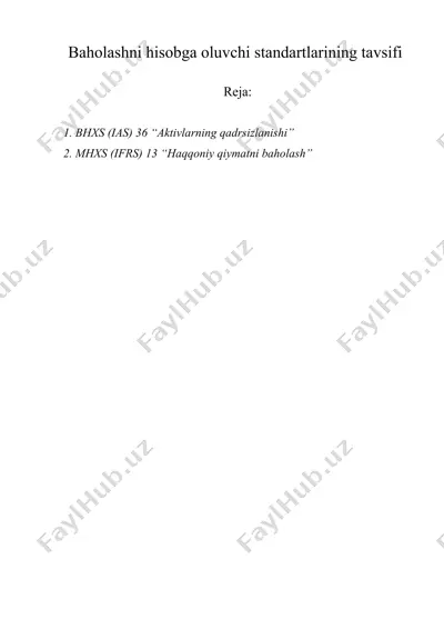 baholashni hisobga oluvchi standartlarining tavsifi — DOCX