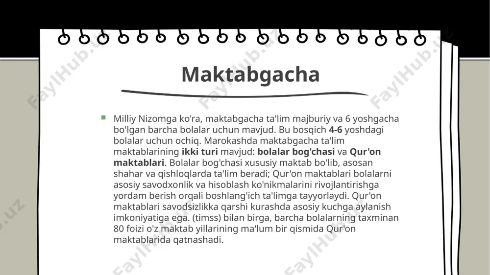 chga o'tganlarida maktablarda o'qitish vositasi bo'lgan arab tilini deyarli bilishmaydi. 9 oliy taʼlim tizimi 13 ta davlat universiteti, 8 ta xususiy universitet va 211 ta xususiy institut va maktablarni oʻz ichiga oladi. davlat universitetlari bepul, faqat al axavayn universiteti va xalqaro rabat universitetidan tashqari, ular oʻqishga asoslangan. oliy taʼlim oliy taʼlim, ilmiy tadqiqotlar va kadrlar tayyorlash vazirligi tomonidan boshqariladi. image5.png image2.png image3.png image6.jpeg image7.jpeg image8.png image4.png image9.png image10.jpeg image11.png