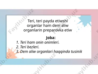 teri, teri payda etiwshi organlar ham dem aliw organlarin preparovka etiw — PPTX