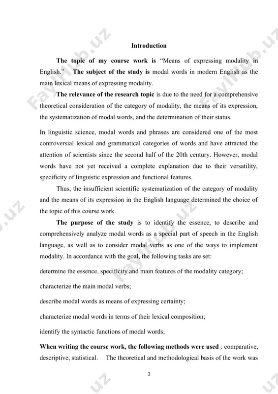 c nature and composition of the particular meanings of which so many contradictory points of view have been expressed as about the category of modality. most authors include in its composition meanings that are the most heterogeneous in their essence, functional purpose and belonging to the levels of linguistic structure, so that the category of modality is deprived of any certainty. meanwhile, this problem is of significant importance not only for linguistics, but also for logic, since the category of modality belongs to the area of linguistic phenomena where their connection with the logical structure and thinking is most direct. it is known that modality is equally a subject of study in both linguistics and logic. and if in the first modality is included among the most essential characteristics of a sentence as a linguistic unit, then in the second it is considered as an essential feature of judgment as …