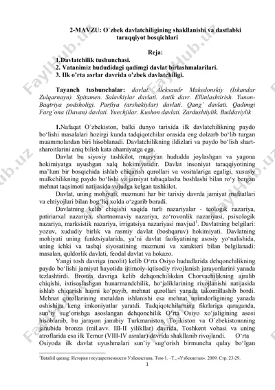 o`zbek davlatchiligining shakllanishi va dastlabki taraqqiyot bosqichlari — PDF