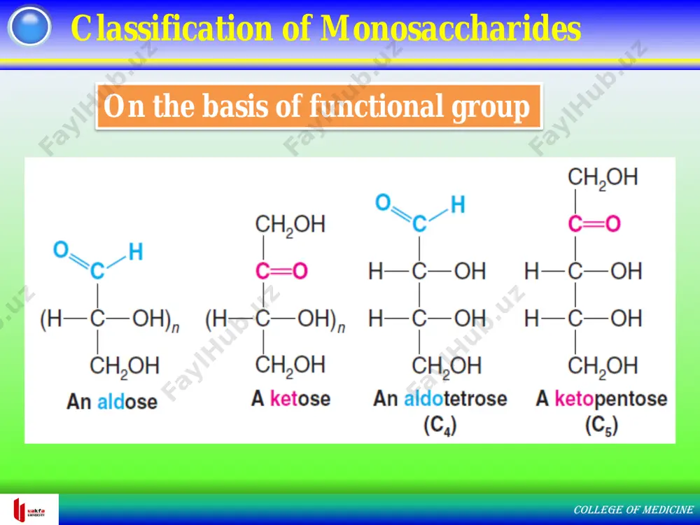 anomer, and this result is called an anomeric effect: an anomeric effect will frequently cause an electronegative substituent, such as a hydroxyl or alkoxyl group, to prefer the axial orientation. mutarotation college of medicine college of medicine important reactions of d-glucose ❑ reaction with alcohol ❑ reduction with hi in presence of red p ❑ reaction with hcn ❑ reaction with hydroxyl amine ❑ reaction with excess phenyl hydrazine ❑ reaction with acetic anhydride ❑ oxidation with bromine water ❑ oxidation with conc. hno3 ❑ reactions with tollens reagent ❑ reaction with fehling's solution ❑ reduction with na.hg college of medicine glyosidic linkage a hemiacetal can react with an alcohol to produce acetal. glucose itself a hemiacetal, therefore the hemiacetal –oh group at c-1 of glucose can react similarly to produce the corresponding acetal. acetal derived from glucose are known as glucoside, specifically the sugar from which they are derived. …