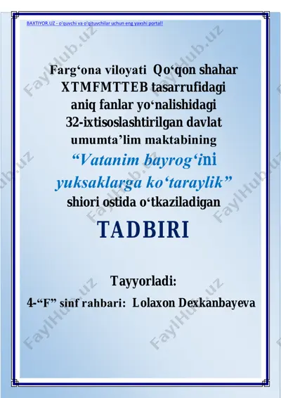 tadbir "vatanim bayrog‘ini yuksaklarga ko‘taraylik" — PDF
