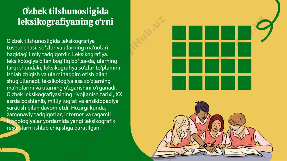 niladigan usullar. ular yordamida so'zlar va ularning ma'nolari, fonetik tuzilishi va boshqa aspektlari tahlil qilinadi. tavsifiy usul tavsifiy usul leksik birliklarni ularning tabiiy kontekstida o'rganishga imkon beradi. bu usul bilan tilni o'rganishda so'zlarning qo'llanilishi va ularning ma'nolari haqida ma'lumotlar to'planadi. misol sifatida, kundalik suhbatlarda ishlatiladigan so'zlar va iboralarning tahlili keltirilishi mumkin. taqqoslash usuli taqqoslash usuli turli tillar yoki dialektlar o'rtasidagi leksik farqlarni o'rganishga qaratilgan. bu usul yordamida so'zlar va ularning ma'nolari boshqa tillarda qanday ifodalanishini ko'rish mumkin. masalan, ingliz va o'zbek tillaridagi bir xil ma'noni ifodalovchi so'zlar taqqoslanishi mumkin. oʻzbek leksikografiyasida yetakchi olimlar oʻzbek leksikografiyasi sohasida bir qator yetakchi olimlar faoliyat yuritgan. ularning orasida alisher navoiy, mahmud qoshg‘ariy va abdulla avloniy kabi shaxslar alohida o‘rin tutadi. alisher navoiy o‘zining "muhokamat ul-lug‘atayn" asari orqali o‘zbek tilining boyligini va lug‘aviy tizimini rivojlantirdi. mahmud qoshg‘ariy esa "devonul lug‘otit turk" asari bilan turkiy tillar lug‘atshunosligiga katta hissa qo‘shdi. abdulla avloniy esa o‘zbek tilining zamonaviy …