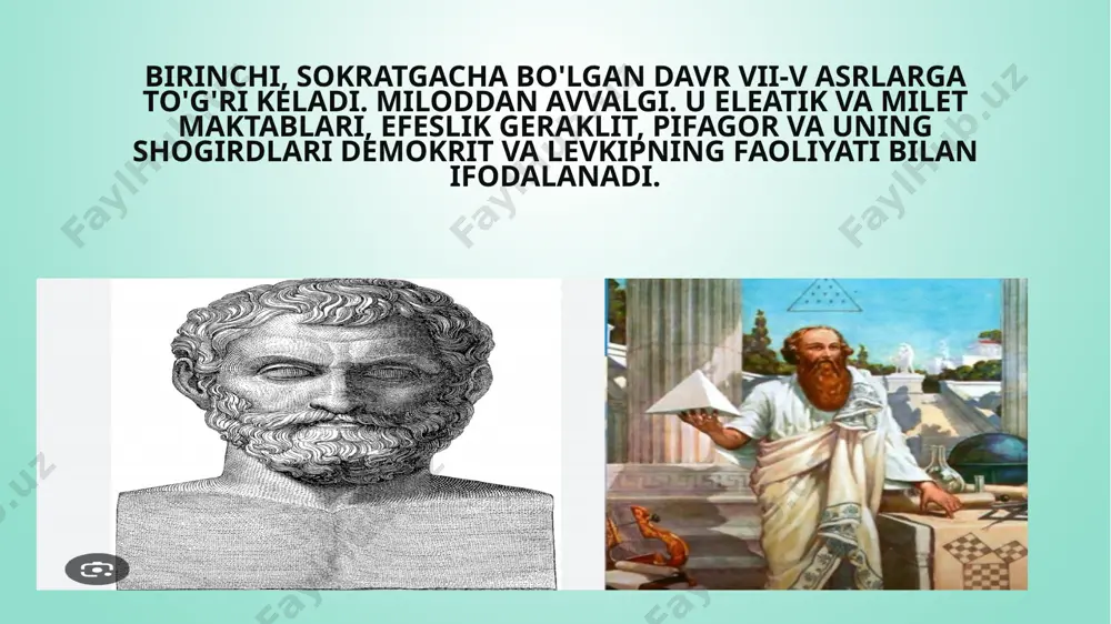 yatiga aylantirdi: fan - bu yangi bilimlarni egallash faoliyati. shu asosda bir guruh odamlar - olimlar (platonning fikriga ko'ra - "oltin ruhi" bo'lgan odamlarning maxsus guruhi) shakllandi. fan boshqa bilim sohalaridan nazariy mavhumligi, mavhumligi bilan ajralib turadi. bu fan asosan dalillarga asoslangan, mantiqqa, qonunlarga asoslanib, oqilona edi; ba'zi mantiqiy, dialektik usullardan foydalangan; yangi bilimlarni sinash usullaridan foydalanilgan. bu haqiqiy ilm edi. u birinchi yirikni yaratdi ilmiy tizimlar bilim. ushbu izchillik qadimgi olimning ma'lum bir to'plamdan, ilmiy uslublar tizimidan foydalanganligi bilan namoyon bo'ldi. ratsional usullar asosiylari hisoblangan antik davrning eng katta xizmatlari shundan iboratki, qadimgi ilm-fan birinchi marta mifologik, diniy bilimlar monopoliyasini buzgan va tadqiqot va isbotlash kabi bilish usullariga asos solgan. mifologik xususiyatga ega bo'linmagan bilimdan, alohida fan va fan sifatida maxsus bilim sohasi sifatida paydo bo'lgan, ajratilgan differentsiallashtirilgan bilimga o'tish sodir bo'ldi. qadimgi fan dunyoni o'zlashtirishning yangi usuli - aql, ratsionalizm va mantiq yo'lini kashf etdi. shakllantirishga beqiyos ta'sir …
