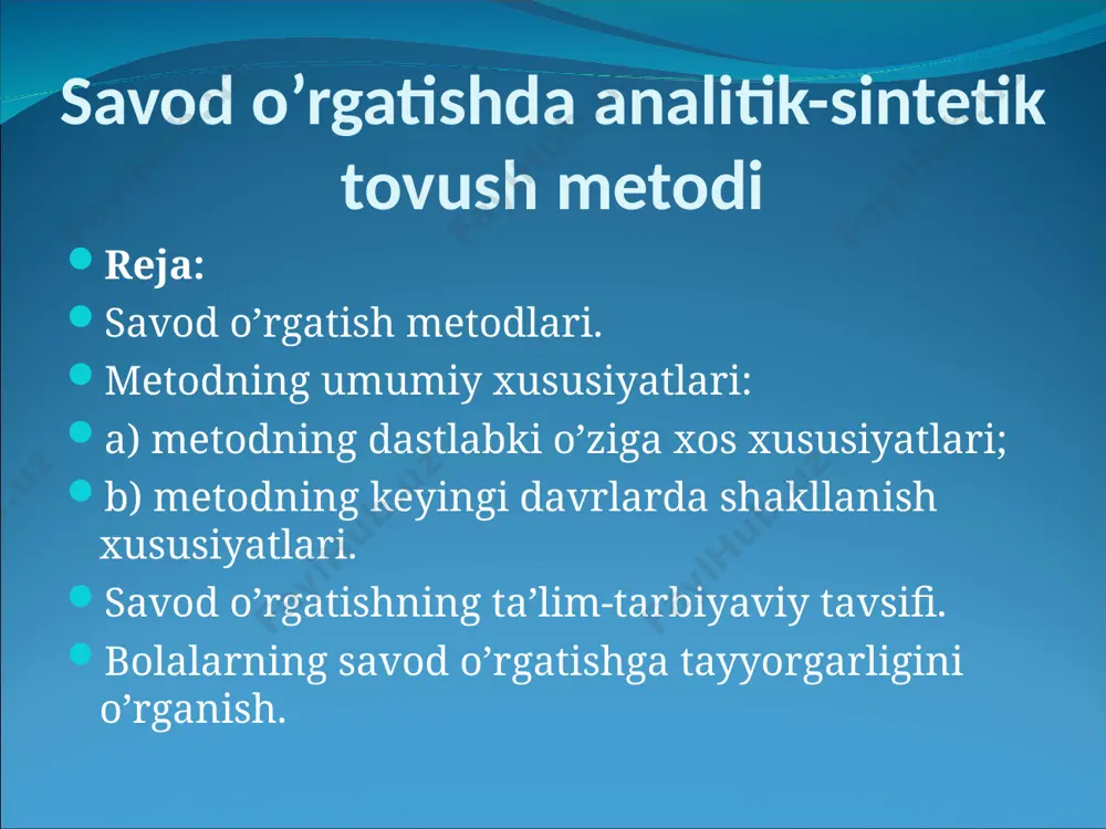 ish psixolingvistik nuqtai nazardan: tovush va harfni o’qitishning qulay usulini izlash, tovush va harflarning mosligini,osonligini, ikkinchidan, ta’limning tarbiyaviy va o’stiruvchi xarakteri hisobga olinadi. ta’lim jarayonida o’quvchilarga tarbiya ham berib boriladi. tarbiyalash didaktikaning muhim prinsiplaridandir. maktabda axloqiy tarbiya beriladi, ilmiy dunyoqarash elementlari shakllantiriladi. bolalar darsda ommaviy siyosiy tushunchalarni egallaydilar. “alifbe” sahifalarida do’stlik, baynalmilal munosabat, bolalar mehnati, tabiat, kattalar mehnati, bolalar o’yinlari, oila, maktab hayoti kabi rasmlar berilgan. turli mavzularda matn berilgan. bular bolalarda o’zaro do’stlik, mehnatsevarlik, mehnatni qarlash, kattalarga hurmat, kichiklarga izzat, tabiatni sevish va asrash, hayvonot dunyosiga qiziqish, ularni muhofaza qilish, maktab va o’qishni sevish – umuman, estetik tarbiyani shakllantiradi. bular bolalarni xalqning qaynoq hayotiga, uning baxtiga, orzulariga, muvaffaqiyatlariga ruhlantiradi. demak, bolalarga axloqiy, g’oyaviy-siyosiy, mehnat va estetik tarbiya berish ham savod o’rgatish vazifasiga kiradi. savod o’rgatishni to’g’ri tashkil etish uchun bolalarning unga nutqiy tayyorgarligi maxsus o’rganish talab etiladi. maxsus o’rganish avgustda, hatto undan oldin – bahordan boshlanadi. 1-sinfga keladigan o’quvchining …