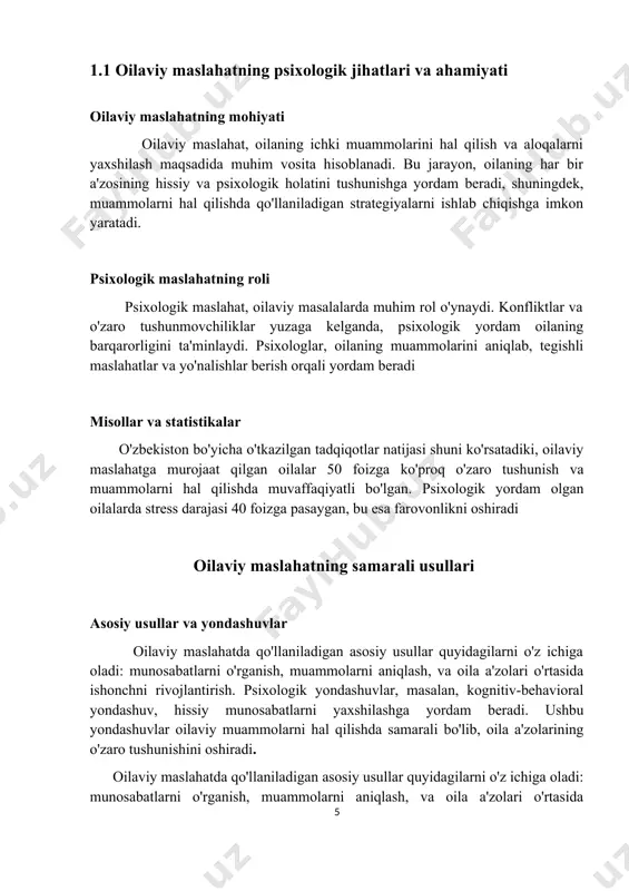 tabiati, sabablari va natijalari aniqlanadi. asosiy qiyinchiliklar orasida muloqotning yetishmasligi va his-tuyg'ularni ifoda etishda qiyinchiliklar mavjud. ushbu muammolarni hal qilish uchun maslahat jarayonida ochiq va samimiy suhbatlar o'tkazish muhimdir. muammolarni baholash usullari va ahamiyati muammolarni baholash psixologik maslahat jarayonida muhim ahamiyatga ega. baholash usullari yordamida masalalarning qaysi jihatlari ko'proq e'tiborga olinishi kerakligini aniqlash mumkin. ushbu usullar, masalan, so'rovnomalar va intervyular, masalalarning chuqurroq tahlilini ta'minlaydi. bu jarayon masalalarning aniq xususiyatlarini belgilashga yordam beradi muammolarni hal etish strategiyalari va misollar muammolarni hal etishda samarali strategiyalar o'z ichiga hissiy qo'llab-quvvatlash va o'zaro fikr almashishni oladi. misol sifatida, oilada kelishmovchilik bo'lsa, ochiq suhbatlar o'tkazish va muammoni birgalikda hal qilish tavsiya etiladi. bunday strategiyalar oilaviy maslahat jarayonida muammolarni muvaffaqiyatli hal qilishga yordam beradi. muammolarni hal etishda psixologik texnikalar psixologik texnikalar: asosiy haqida umumiy ma'lumotpsixologik texnikalar psixologik texnikalar, inson psixologiyasini aniqlash va muammolarni hal etishda qo'llaniladigan metodlardir. ular orasida kognitiv-behavioral terapiya, gumanistik yondashuv va psixodramma kabi …