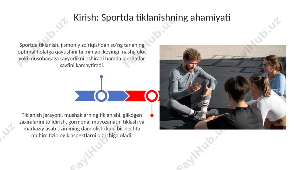 kamaytiradi, bu muskul og'rig'ini kamaytiradi. misol uchun, yengil yugurish 20-30 daqiqa davomida qon aylanishini yaxshilab, tiklanishga yordam beradi. faol tiklanish mashqlari mushaklardagi qattiqlikni kamaytiradi. velosipedda 15-25 daqiqa davomida sekin haydash, mushaklardagi metabolik chiqindilarni yo'qotishga yordam beradi. oziqlanish va gidratatsiyaning roli optimal uglevod iste'moli (3-12 g/kg tana vazni) mushaklarning glikogen zahiralarini to'ldiradi, bu esa uzoq muddatli mashqlar davomida charchoqni kamaytiradi va ish qobiliyatini oshiradi. elektrolitlarning (natriy, kaliy, magniy) yo'qolishi terlash orqali sodir bo'ladi, shuning uchun sport ichimliklaridagi 500-700 ml suvni har soat mashq uchun ichish, gidratatsiyani saqlash va mushaklarning kramplarini oldini olish muhim. uyqu va dam olishning ahamiyati uyqu davomida gormonlar, ayniqsa o'sish gormoni (hgh) ishlab chiqariladi, bu esa mushaklarning tiklanishi va o'sishida muhim rol o'ynaydi, shuningdek, tana to'qimalarini yangilaydi. dam olish paytida parasempatik nerv sistemasi faollashadi, bu yurak urish tezligini pasaytiradi va qon bosimini normallashtiradi, bu esa umumiy tiklanish jarayonini tezlashtiradi. psixologik tiklanish usullari meditatsiya texnikalari, masalan, xabardorlik meditatsiyasi, diqqatni …
