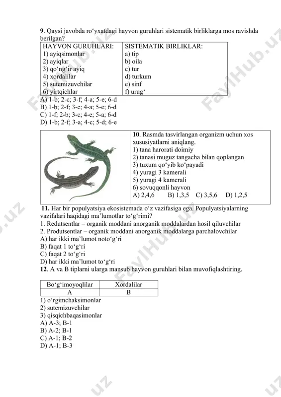 umurtqasiz hayvonlarni aniqlang. 1- zog‘ora baliq 2-kapcha ilon 3-butli o‘rgimchak 4-yomg‘ir chuvalchangi a) 3,4 b) 1,3 c) 1,2 d) 1,4 image5.jpeg image6.png image7.png image8.png image9.jpeg image1.png image2.png image3.png image4.png