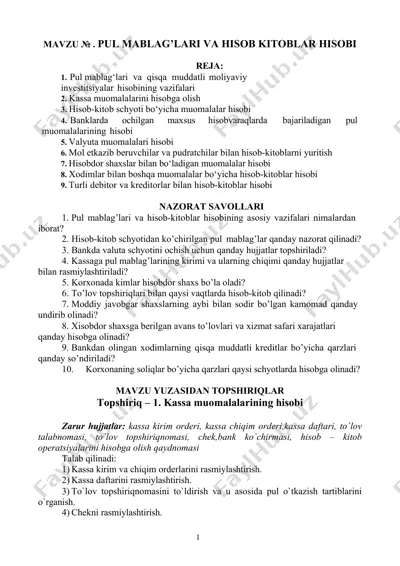 pul mablag’lari va hisob kitoblar hisobi — DOCX