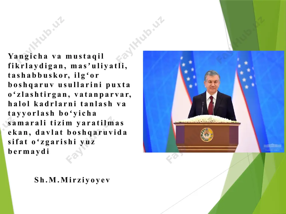 irishga doir fikrlar. maqsad maktab boshqaruvida an`anaviy va innovatsiyon yondashuvlarning uyg`unligini ta`minlash orqali ta`lim sifatini oshirish. vazifalar innovatsion boshqaruv usullarini o'rganish: innovatsion boshqaruv usullarini batafsil o'rganish. ularning prinsiplarini, qanday ishlashini va amaliyotda qanday qo'llanilishini tahlil qilish an'anaviy boshqaruv modelini tahlil qilish: an'anaviy boshqaruv usulini tahlil qilish. ushbu usulning qanday afzalliklari va kamchiliklari borligini aniqlash tadqiqot va eksperimentlar: o'z tashkilotida innovatsion boshqaruv usullarini sinovdan o'tkazish. olingan natijalarni tahlil qilish va xulosalar chiqarish. strategik reja ishlab chiqarish: tashkilotda boshqaruv jarayonlarini takomillashtirish uchun strategik reja tayyorlash. ushbu rejada innovatsion va an'anaviy usullarni birlashtirib, maqsadlar, resurslar va vaqt jadvalini belgilab chiqish. xorijiy davlat maktablarida boshqaruvning an’anaviy va innovatsion usullari finlandiya: finlandiya ta'lim tizimi innovatsion boshqaruv usullarini qo'llaydi. maktablar o'quv dasturlarini mustaqil ravishda ishlab chiqadi, shuningdek, o'qituvchilar uchun muntazam professional rivojlanish dasturlari mavjud. ta'lim jarayonida o'quvchilarning qiziqishlariga asoslangan yondashuvlar qo'llaniladi. yaponiya: an'anaviy boshqaruv usullarini innovatsion elementlar bilan uyg'unlashtirgan holda rivojlantirgan. yaponiya kompaniyalari, ayniqsa, avtomobil sanoatida, …