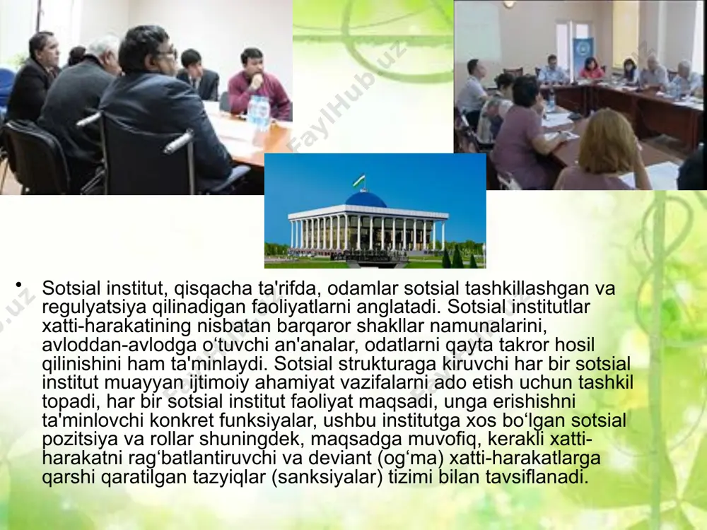 xiyasi mavjud. jamiyatning o‘zi butunligi sifatida eng katta tizim hisoblanadi. uning iqtisodiy, sotsial, siyosiy va mafkuraviy kabi muhim ost tizimlari mavjud. boshqa ost tizimlar — sinflar, etnik, demografik, territorial va professional guruhlar, oila, shaxs va hokozolardir. sanab o‘tilgan ost tizimlar o‘z navbatida bir qancha boshqa ost tizimlardan iboratdir. sotsial tizimlar ko‘p hollarda bir-biri bilan «kesishgan» bo‘ladi, aynan bir individlar turli xil tizimlar elementi bo‘lishi mumkin. ularning har bir bosqichlari bilan aloqada yoki ulardan mustasno ravishda nisbiy mustaqildir. sotsial tizim qonuniyatlari uning ichki atributidir. bu qonuniyatlarni tizimga ta'sir ko‘rsatuvchi qandaydir asosiy omil deb qarash mumkin emas. sotsial aloqadorlik qonuniyati — bu mazkur sotsial tizim va uning tuzilishi qonuniyatidir. muayyan sotsial tizim almashuvi bir vaqtning o‘zida tegishli sotsial aloqadorliklarning almashishi hamdir, chunki ular sotsial tizim vujudga kelishi bilan paydo bo‘ladi va sotsial tizim tarqalishi yoki o‘zgarishi bilan to‘xtab qoladi. (individning o‘zi yashab turgan sotsial tizim qonunlariga bo‘ysunmasdan iloji yo‘qdir). sotsial tizim qonuniyatlari …