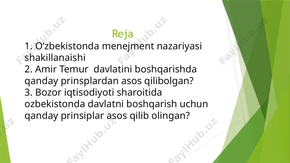 alga oshirganlar. amir temur va temuriylar davrida boshqaruv ikki idoradan: dargoh va vazirlik (devon)dan iborat bo’lgan. dargohni oliy hukmdor boshqargan, dargoh faoliyatini boshqarish, uning devonlar, mahalliy hokimiyat idoralari bilan bog’lanib turish kabi ishlarni oliy devon bajargan. amir temur davlatchilikning boshqaruv tizimi, ichki va tashqi siyosatining tartib – qoidalari, huquqiy asoslarini takomillashtirdi. o’rta osiyo hududida amir temur (1336-1405) sulolasi hukmronlik qilgan davrlarda ilm-fanning ko’pgina tarmoqlari, shu jumladan, zamonaviy iqtisodiy fanlar g’oyat muhim ta’limotlar bilan rivojlantirilgandir.amir temur hukmdor sifatida zamonaviy siyosiy boshqaruvchilik sohasining tarkib topishi hamda rivojlanishiga jiddiy ta’sir ko’rsatgan. ushbu hukmdor o’zining benihoya katta saltanatini boshqarish uchun maxsus ishlab chiqilgan siyosiy tizimni yaratishga muvaffaq bo’ldi. siyosiy boshqaruvchilik sohasini shakllantirish va rivojlantirish barobarida menejment g’oyalari bilan hamnafas qarashlar tizimi ham rivojlantirilganki, buni inkor etish mumkin emas. hukmdorning siyosiy boshqaruvchilik sohasidagi qarashlari asosan “temur tuzuklari” deb nom olgan asarda yaqqol ifodalangan. tarixiy manbalarga ko‘ra markazlashgan buyuk, iqtisodiy barkamol, siyosiy barqaror davlatning shakllanishi bilan …