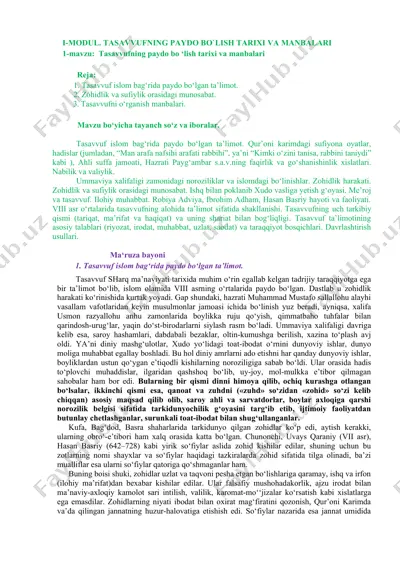 tasavvufning paydo bo‘lish tarixi va manbalari — DOC