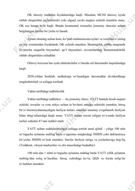 ishga qaror qilgan boʻlsa va kelajakda yirik korxonalar bilan hamkorlik qilishni istasa, yuridik shaxs maqomiga koʻproq ishonch borligini tushunishi kerak. kompaniyalar, ayniqsa, yirik kompaniyalar sherik sifatida yuridik shaxsni koʻrishni xohlashadi, chunki qonun boʻyicha ular taxminan bir xil huquqlarga egadirlar, jismoniy shaxsga qaraganda, ular bilan har qanday masalalarni hal qilish soddaroq, mumkin boʻlgan nizolarni hal qilish osonroq. bundan tashqari, ayrim kompaniyalar tenderlarda faqat yuridik shaxslar ishtirok etishlariga ruxsat beradilar. misol: bir qiz atelye ochib, oʻzining mualliflik liboslarini tikishni xohlaydi. uning oltita tikuvchisi bor, demak yatt istisno qilinadi, faqat yuridik shaxs maqomida ishlashi mumkin. bu yerda materiallar uchun toʻlov bilan bogʻliq masalalar yuzaga keladi - buni faqat pul oʻtkazish orqali amalga oshirish mumkin. yakka tartibdagi tadbirkor sifatida doʻkonga borib, naqd pulga matolar sotib olish va kirim qilish mumkin. chek asos boʻlib xizmat qiladi. yuridik shaxslar uchun, bank sotib olish uchun beradigan naqd pul aylanmasi soliq organlari tomonidan qattiqroq nazorat qilinadi. xususan, yuridik …