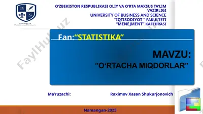 o’rtacha miqdorlar — PPTX