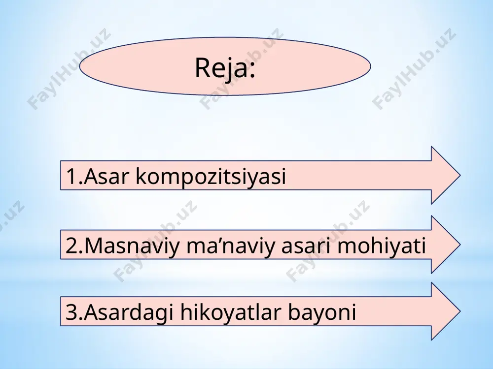 ohi uchun yoridan uzr so‘ragani’’ ******** ,,masjidi aqso’’ qurilishi qissasi ********* muso payg‘ambar hikoyati ******** bir keksa arabning maqsad istab halimani butlar huzuriga boshlagani 4-kitobdagi hikoyatlat lar mzmuni bir kuni so‘rdi isodin kimsadir: bu jahonda eng buyuk qudrat nadir? ******** dedi: ey jon, eng buyuk qahri xudo, titragay andin jahannam o‘t aro. ******* so‘rdikim, qahri xudoga ne iloj? dedikim, ko‘p berma qadringga rivoj. tavba eshigi hamisha ochiqligi bayonida e’tiroz etma, yetar deb, ey falon, tavba eshigi ochiqdir har qachon bu baytda mavlono rumiy allohning dargohi kenglgi, hech qachon tushkunlikka tushmaslik, tavba eshiklari har qachon ochiq ekanligini ta’kidlagan. e’tiboringiz uchun rahmat!!! /docprops/thumbnail.jpeg