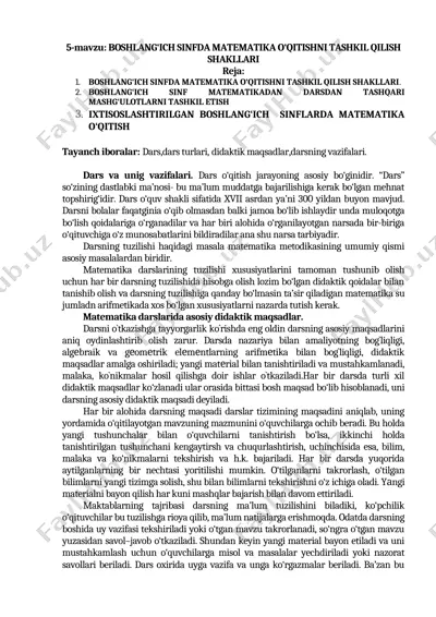 boshlang‘ich sinfda matematika o‘qitishni tashkil qilish shakllari — DOC