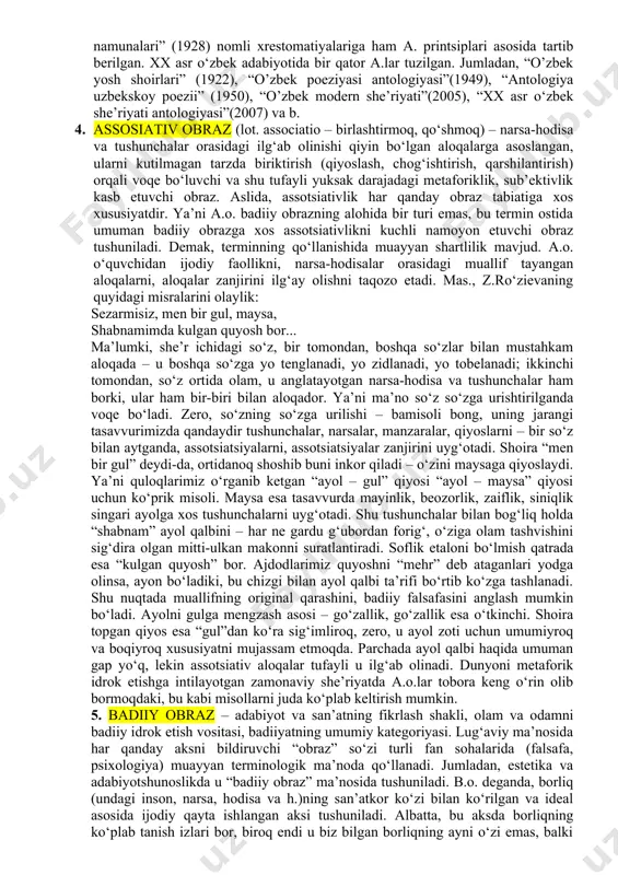 ik xarakterdagi asarda biografik unsurlar salmoqli o‘rin tutgani holda, badiiy to‘qima hal qiluvchi ahamiyat kasb etadi (mas., g’.g’ulomning “shum bola” qissasi). boshqacha aytsak, xuddi real prototipiga ega asarlardagi kabi, avtobiografik xarakterdagi asar uchun muallif – prototip, xolos, uning asosida boshqa bir shaxs obrazi yaratiladi. 2. annotasiya (lot. annotatio – izoh, sharh) – asar mazmunining qisqacha bayoni. noshirlik am aliyotida kitoblarning ichki muqovasida, ilmiy maqolalarning sarlavhasidan keyin beriladi. bu xil a.larni berishning tartibi shakllangan. jumladan, kitoblarga beriluvchi a.larda muallif, kitobning tarkiblanishi, mavzusi, ahamiyati va sh.k.lar haqida; ilmiy maqolalarga yozilgan annotatsiyalarda esa qo‘yilgan muammo, uni tadqiq etish usullari, olingan natijalar va sh.k.lar haqida qisqacha ma’lumot beriladi. shuningdek, bibliografik ko‘rsatkichlarda ham a.lar beriladiki, bu ularning foydalanishda qulay bo‘lishini ta’minlab, amaliy ahamiyatini oshiradi. a. asarning o‘ziga xos “pasporti” bo‘lib, u bilan umumiy tarzda tanishtiradi, o‘quvchining informatsiya oqimidan o‘ziga kerakli materialni tanlashiga yordam beradi. 3. antologiya (yun. anthologia – guldasta) – biror milliy adabiyot, davr, …