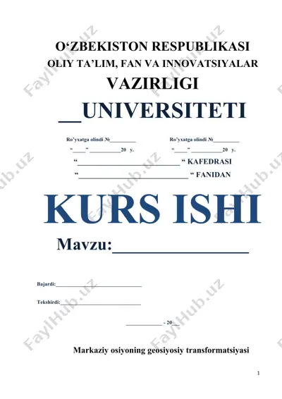 markaziy osiyoning geosiyosiy transformatsiyasi — DOCX
