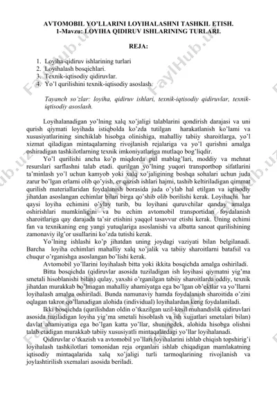 avtomobil yo’llarini loyihalashni tashkil etish — DOC
