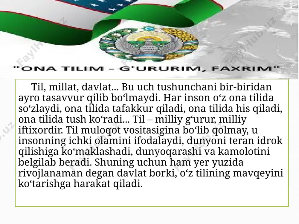 (savdogarning moli pok bo‘lsa yo‘l uzra yeydi) navoiy va bobur asarlarida sart atamasi fors-tojiklarga nisbatan qo‘llangan. o‘zbek atamasi m.ermatov «o‘zbek» so‘zining paydo bo‘lishini turkiy qabilalardan bo‘lmish uz(o‘z)lar bilan bog‘laydi. asqad muxtor esa quyidagicha fikr bildiradi. menimcha, bu so‘zning (demak, xalq nomining ham) tarixi juda uzoq. 721 yilda turkiy qabilalarning qurultoyi bo‘lgan. shunda bilga hoqon o‘z nutqini bunday so‘zlar bilan boshlaydi:» ey, turk o‘g‘iz beklari!» «o‘g‘iz» u vaqtda «qabila» ma’nosida ishlatilgan. demak, «o‘g‘iz begi» — qabila boshlig‘i degan so‘z. o‘g‘iz beklari zamonida elning ancha imtiyozli bir qatlami bo’lgan. o‘zbeklar turkiylarning ana shu qatlamiga mansub tabaqadan kelib chiqqan, degan farazim bor. o‘zbek tili tarixini davrlashtirish g‘.abdurahmonov tasnifi: eng qadimgi turkiy til ( vi asrgacha bo‘lgan davr). qadimgi turkiy til ( vi-xi asrlar). eski turkiy til ( xi-xiii asrlar). eski o‘zbek adabiy tili (xiv-xix asrlar). yangi o‘zbek adabiy tili ( xix-xx asrlar). hozirgi zamon o‘zbek adabiy tili. eng qadimgi turkiy til eng qadimgi …