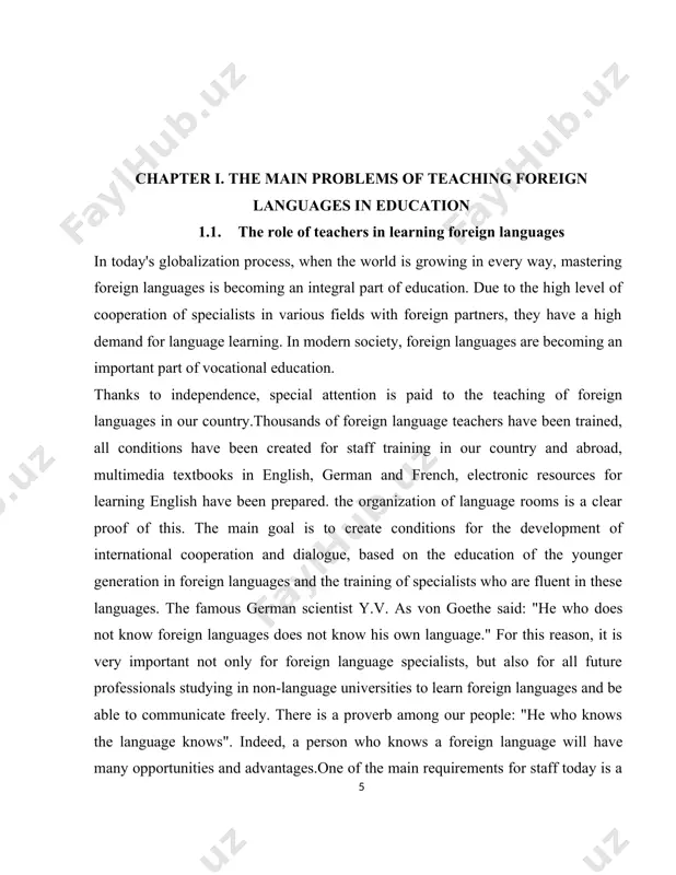 the current market, analyze it, come up with their own perspective, and draw important conclusions. however, despite all the conveniences, there are some shortcomings in this regard [4:62]. the most obvious shortcoming is that the structure of the materials is not sufficiently developed. the modern teacher must clearly define his direction from the flow of information. in recent years, the use of new technical means of information technology, new forms and methods of teaching, a new approach to the teaching process is required. it is known that the main purpose of teaching a foreign language is the practical acquisition of a foreign language by students and the formation and development of their communicative culture. in this case, the task of the teacher is to help students to master the language in the process of learning a foreign language and to activate their creative thinking. the modern teaching system requires the …
