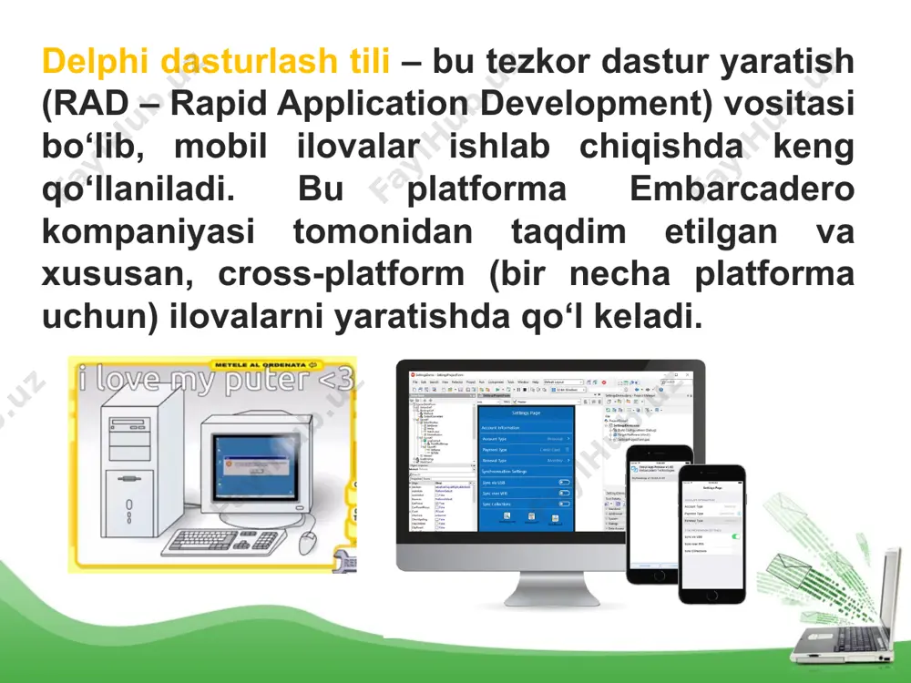 l ilovalar ishlab chiqish tezkor va qulay bo‘lib, ayniqsa, bir nechta platforma uchun ilova yaratishni maqsad qilgan dasturchilar uchun ideal vositadir. ammo dasturlash jarayonida resurslarni samarali boshqarish va yangi texnologiyalarni integratsiya qilish masalalariga alohida eʼtibor berish lozim. 13 14 image2.jpeg media1.mp4 image3.png image4.png media2.mp4 image5.png image6.png media3.mp4 image7.png image8.png media4.mp4 image9.png image10.png media5.mp4 image11.png media6.mp4 image12.png image13.png image14.png image1.jpeg /docprops/thumbnail.jpeg